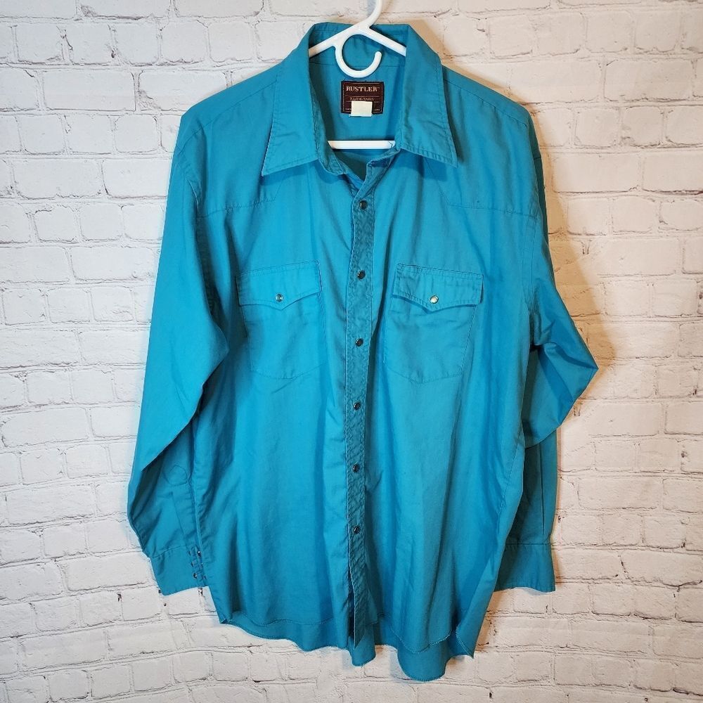 Men's Rustler longsleeve pearl snapped shirt, size Large